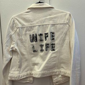 For the Love of Pearls "Wife Life" White Denim Jacket